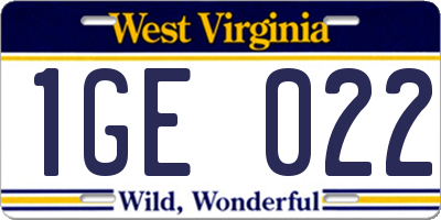 WV license plate 1GE022