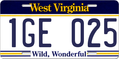 WV license plate 1GE025