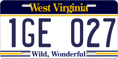 WV license plate 1GE027