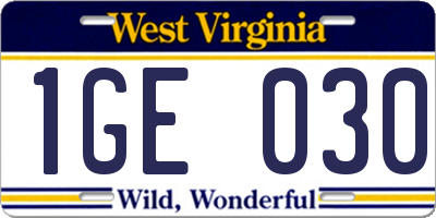 WV license plate 1GE030