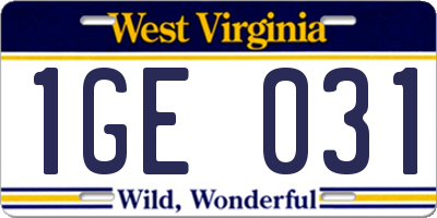 WV license plate 1GE031