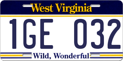 WV license plate 1GE032