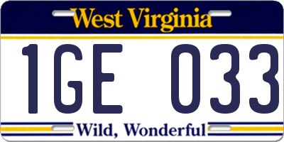 WV license plate 1GE033