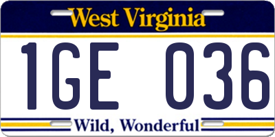 WV license plate 1GE036