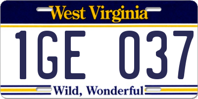 WV license plate 1GE037