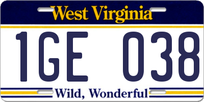 WV license plate 1GE038