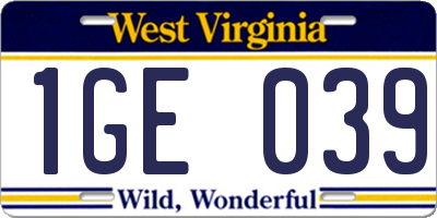 WV license plate 1GE039