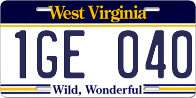 WV license plate 1GE040