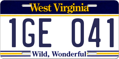 WV license plate 1GE041