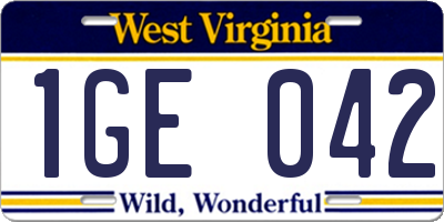 WV license plate 1GE042