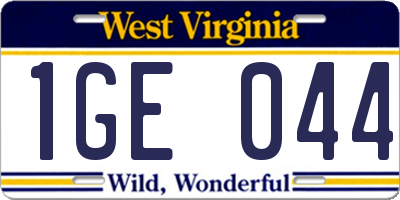 WV license plate 1GE044