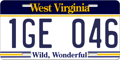 WV license plate 1GE046