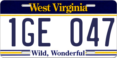 WV license plate 1GE047