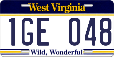 WV license plate 1GE048
