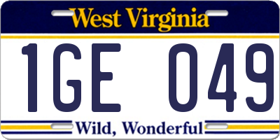 WV license plate 1GE049