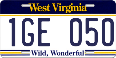 WV license plate 1GE050