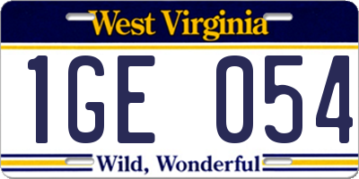 WV license plate 1GE054