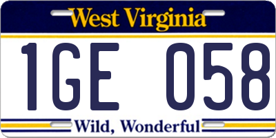 WV license plate 1GE058