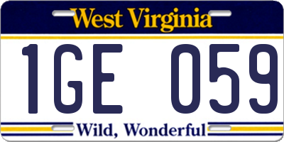 WV license plate 1GE059