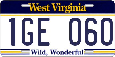 WV license plate 1GE060