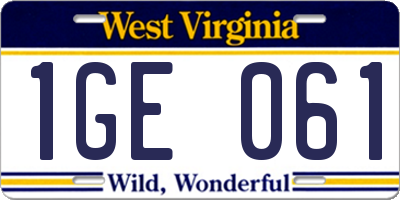WV license plate 1GE061