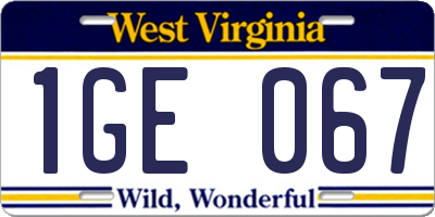 WV license plate 1GE067
