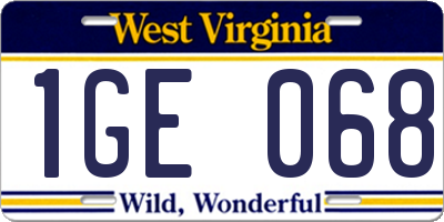 WV license plate 1GE068