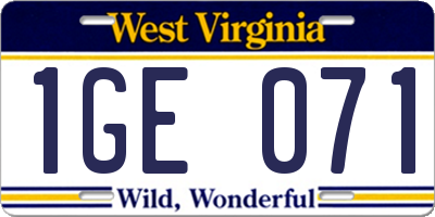 WV license plate 1GE071