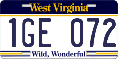 WV license plate 1GE072