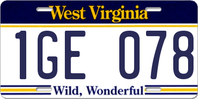 WV license plate 1GE078