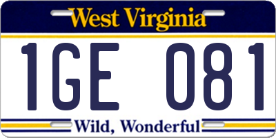WV license plate 1GE081