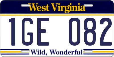 WV license plate 1GE082