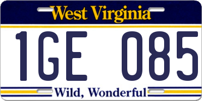 WV license plate 1GE085