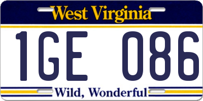 WV license plate 1GE086