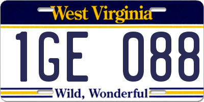WV license plate 1GE088