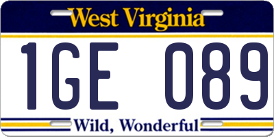 WV license plate 1GE089