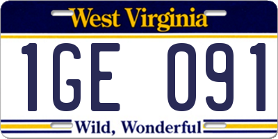 WV license plate 1GE091