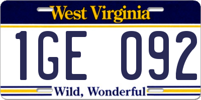 WV license plate 1GE092