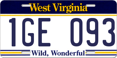 WV license plate 1GE093