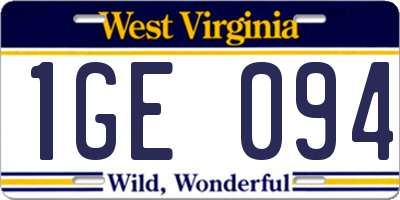 WV license plate 1GE094