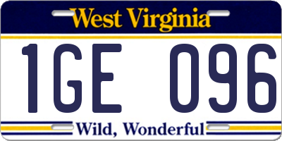 WV license plate 1GE096