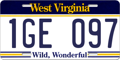 WV license plate 1GE097