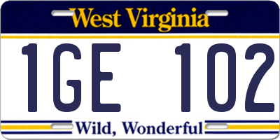 WV license plate 1GE102