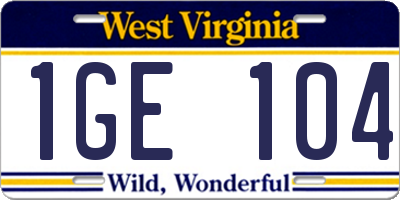 WV license plate 1GE104