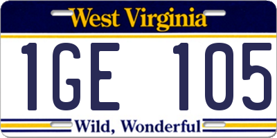 WV license plate 1GE105