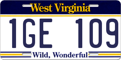 WV license plate 1GE109