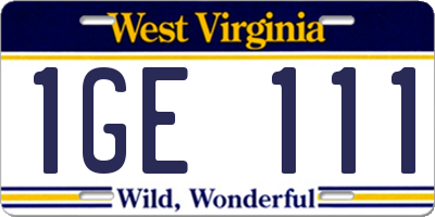 WV license plate 1GE111