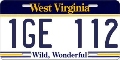 WV license plate 1GE112