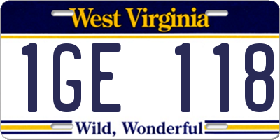 WV license plate 1GE118