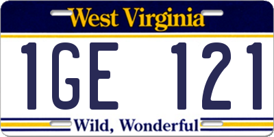 WV license plate 1GE121